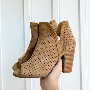 Lucky Brand Suede Open Toe Heeled Booties Women’s size 6.5